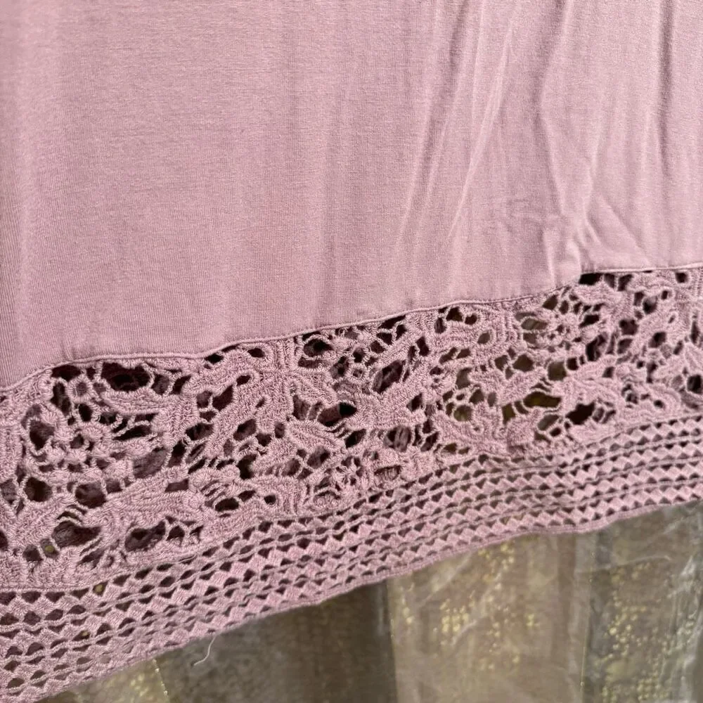 BKE Boutique Mauve Pink Floral Boho Crochet‎ Quarter Sleeve Top Small